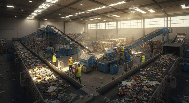 4. matériaux recyclés dans un centre de tri 