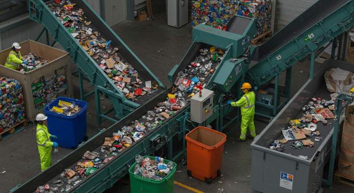 8. matériaux recyclés dans un centre de tri 